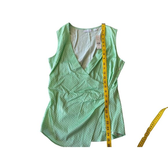 New York & Company Green Polka Dot Wrap Sleeveless Stretch Top S - Picture 6 of 6